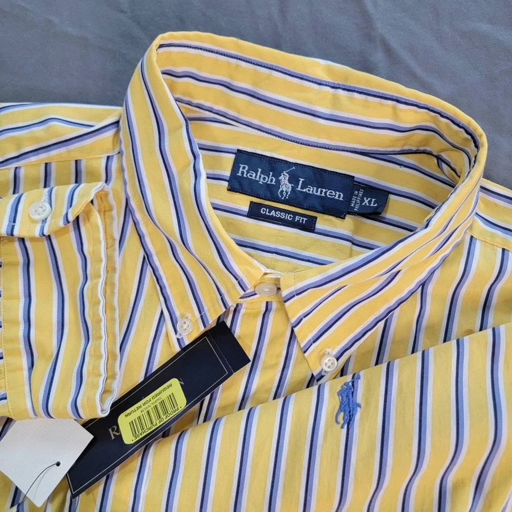 New Polo Ralph Lauren Button Down Long Sleeve Shirt Men's XL Yellow Striped NWT